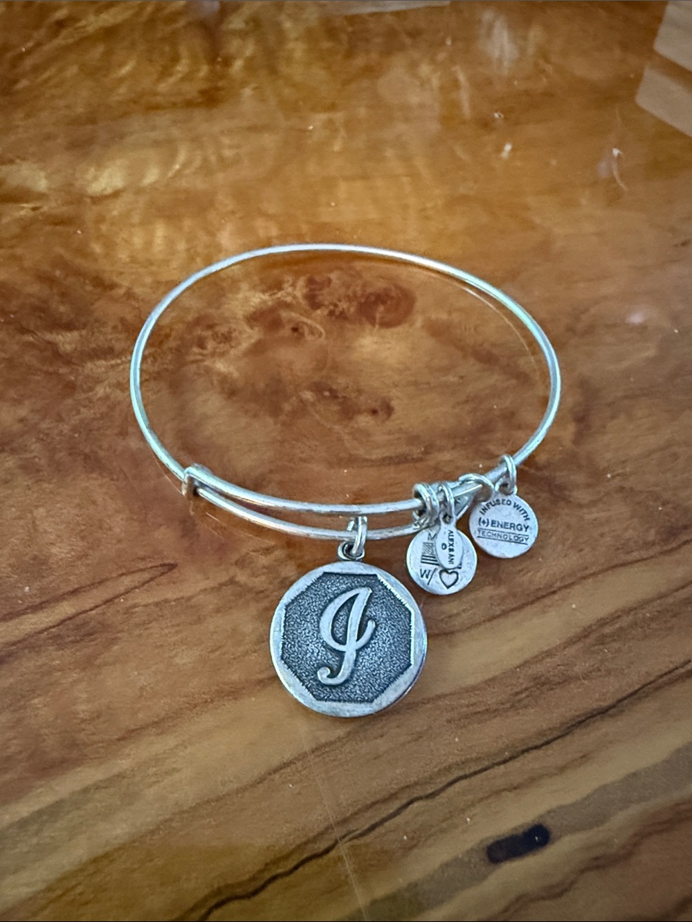 Alex and Ani Silver Initial 'J' Charm Bangle Bracelet